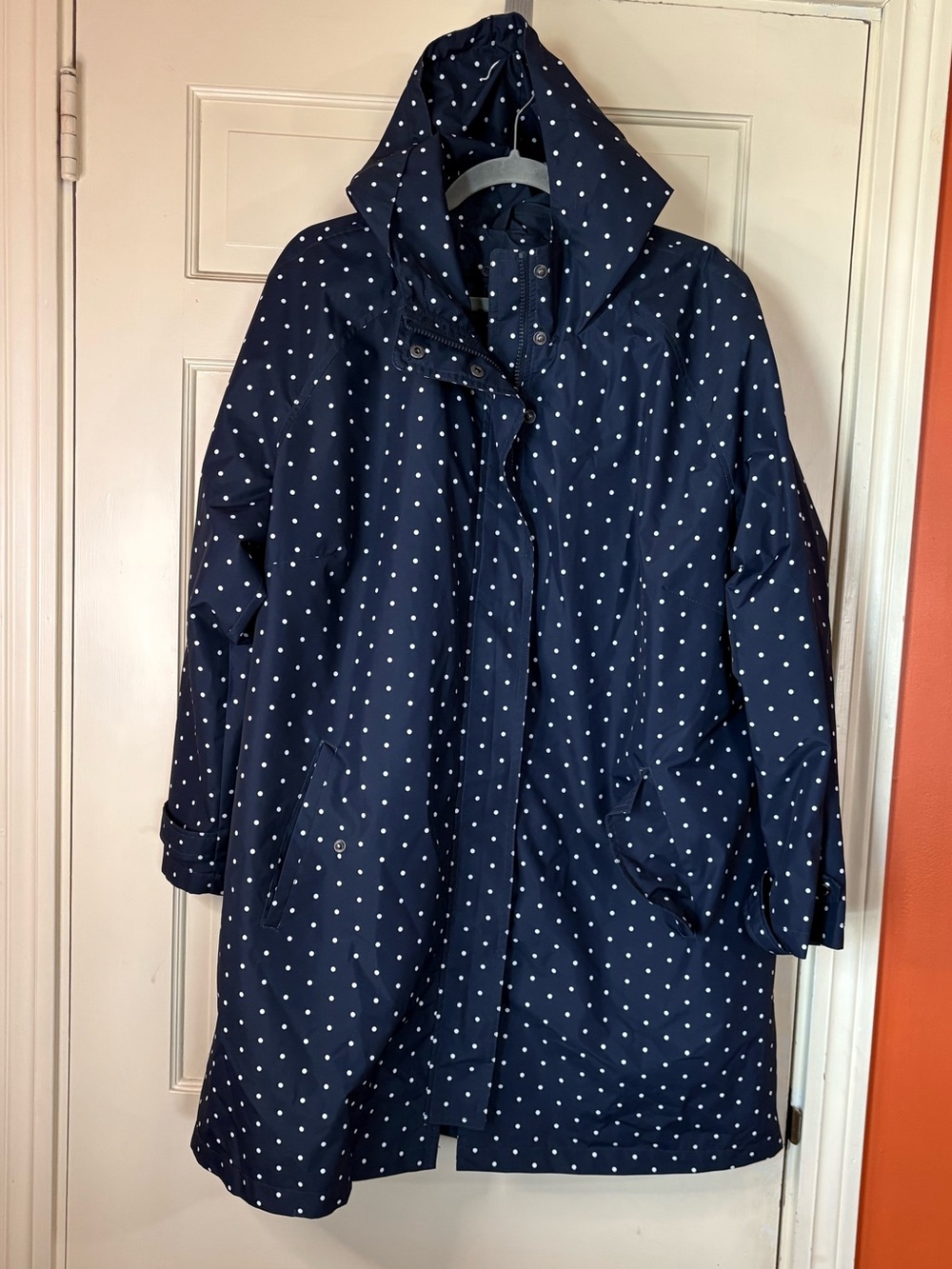 Lands End Polka Dot Navy Blue Trench Rain Coat Women’s Sz Lightweight - Picture 9 of 9